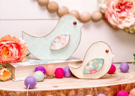 wood birds tiered tray