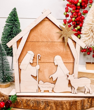 laser cut wooden nativity