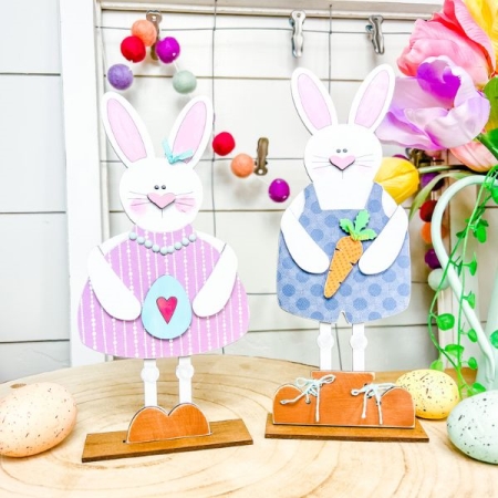 Mr and Mrs Easter Bunnies  cute DIY wood Easter crafts boy and girl Bunny with carrot and Eas