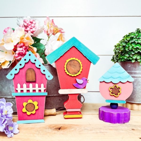 wood birdhouse trio Spring DIY craft kit