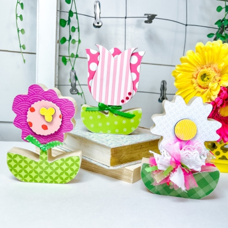 DIY wood flower trio, unfinished craft kit