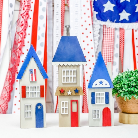 USA wood village, DIY craft kit, 4th of July decoratio