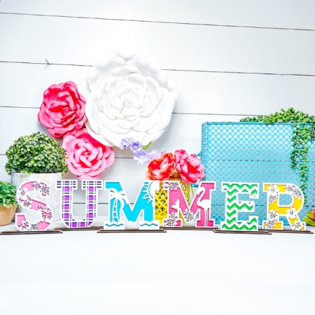 DIY summer decorative layered summer wood cutout letters hibiscus beach flamingo theme 