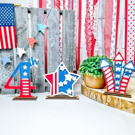 DIY 4th of July wood craft set fourth stars firecrackers