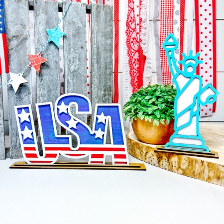 DIY layered USA and statue of liberty wood cutout craft kits fourth of July 4th 
