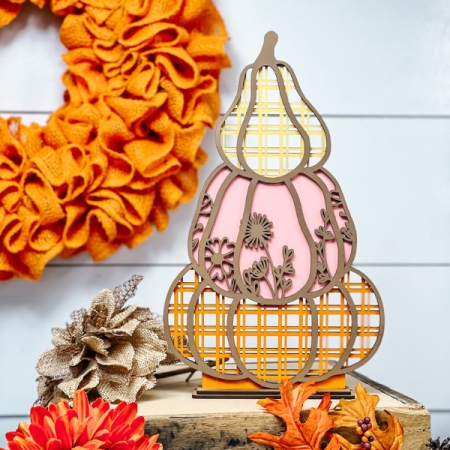  layered decorative pumpkin stack with floral pumpkins