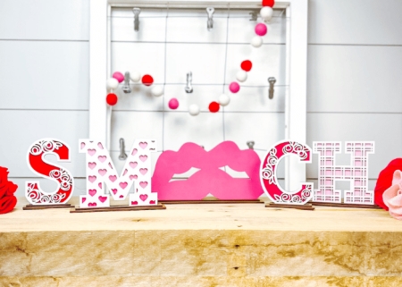 layered decorative smooch valentines day wood craft letter set
