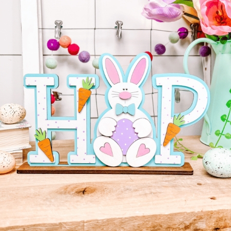 wooden DIY easter craft kit HOP letters with bunny