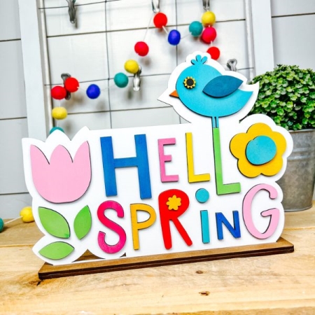 hello spring wood DIY craft kit easy to make with cute tulip and spring bird cutout