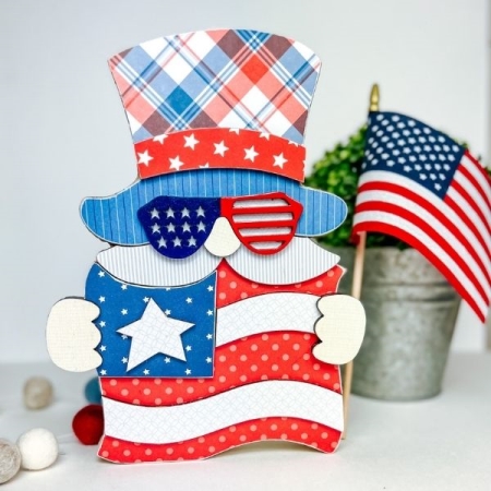 4th of July Uncle Sam holding flag gnome wood craft