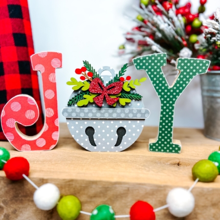 Wooden Joy letters Christmas bell