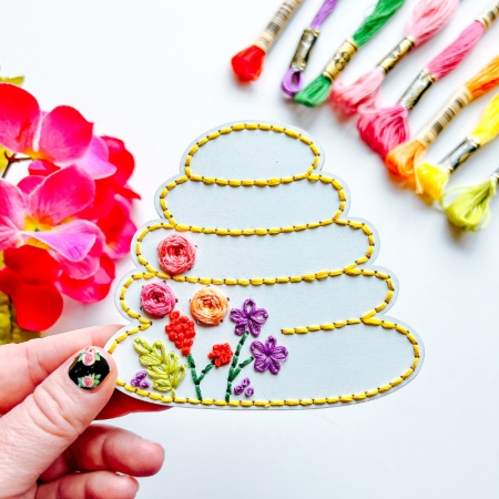 beehive wood embroidery summer floral shape