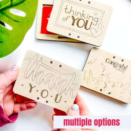 Sliding wooden gift card box with multiple options