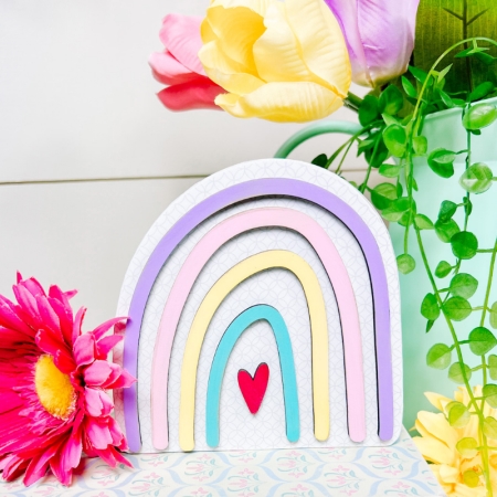 DIY  wood BOHO rainbow, white background with skinny stripes